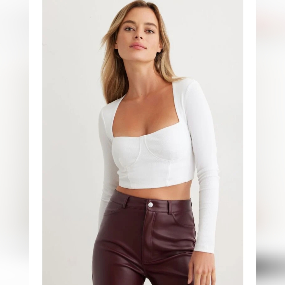 Dynamite Long Sleeve Ribbed Crop Top